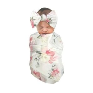 New baby flower print swaddle blanket with bow